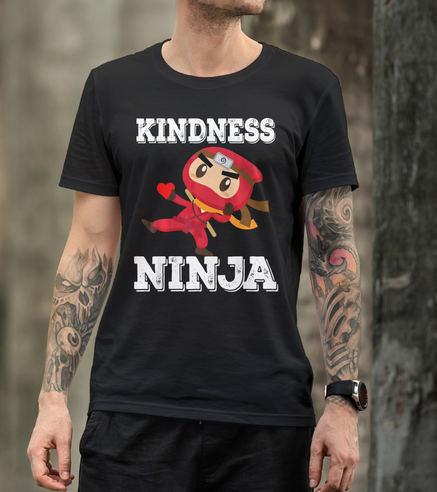Kindness Ninja Cute Anti Bullying Funny Red Heart Cartoon Character T-Shirt