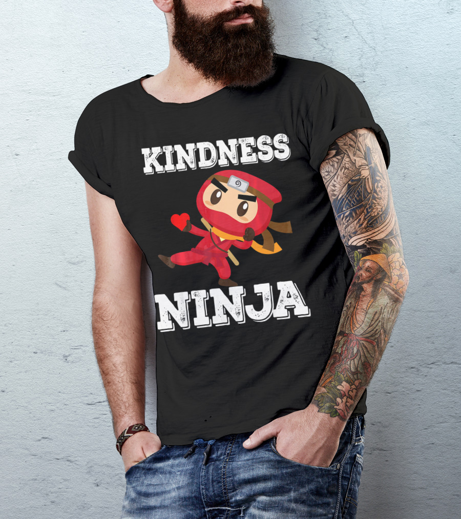 Kindness Ninja Cute Anti Bullying Funny Red Heart Cartoon Character T-Shirt