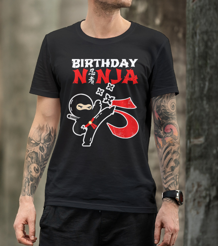Birthday Ninja Kicking 5th T-Shirt