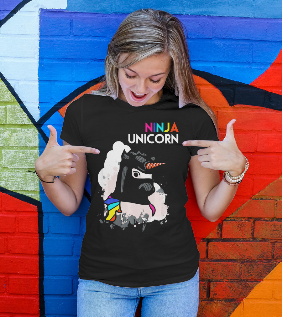 Ninja Unicorn Funny Cool Martial Arts Rainbow Scarf T-Shirt