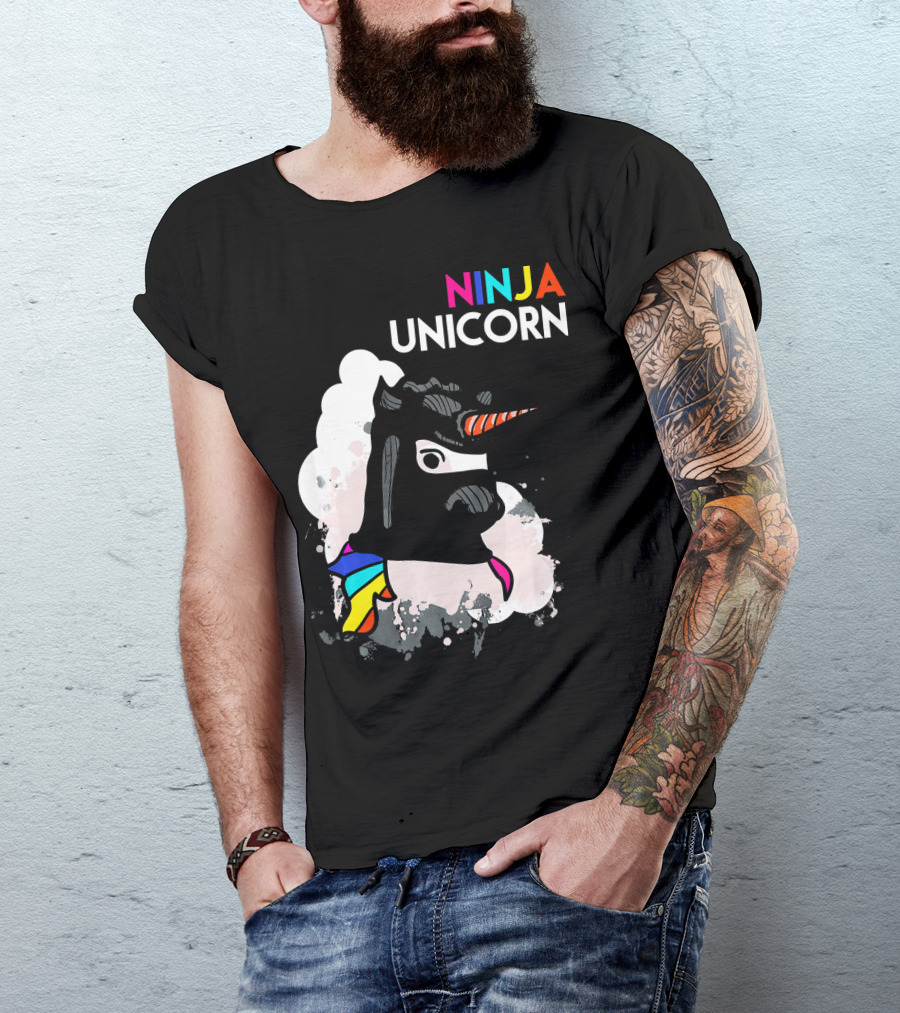 Ninja Unicorn Funny Cool Martial Arts Rainbow Scarf T-Shirt