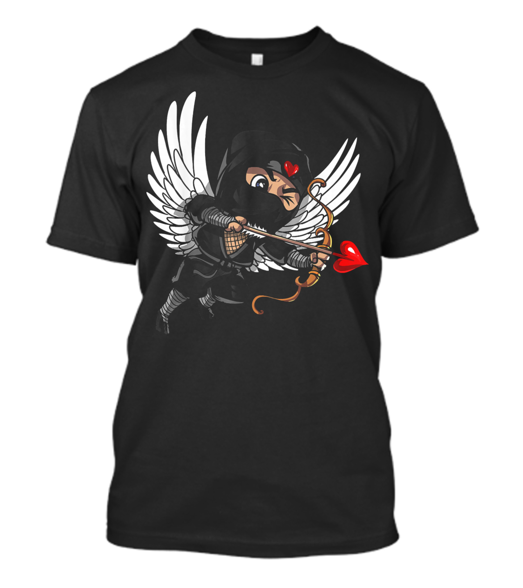 Ninja Cupid Valentine With Bow And Heart Arrow Angel Wings T-Shirt