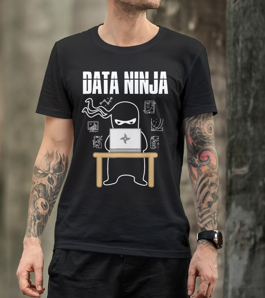 Data Ninja Analyst At Work With Laptop And Graphs T-Shirt