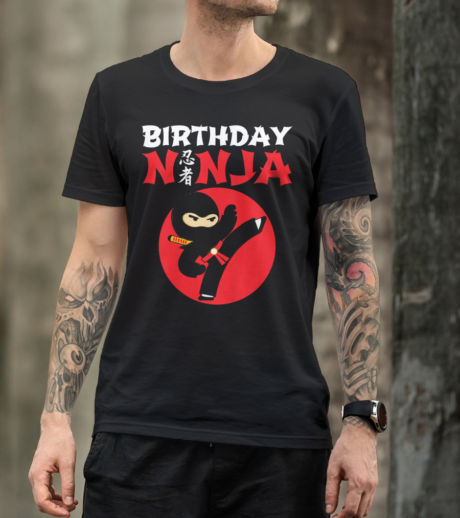 Birthday Ninja Kicking Action Kids Party T-Shirt