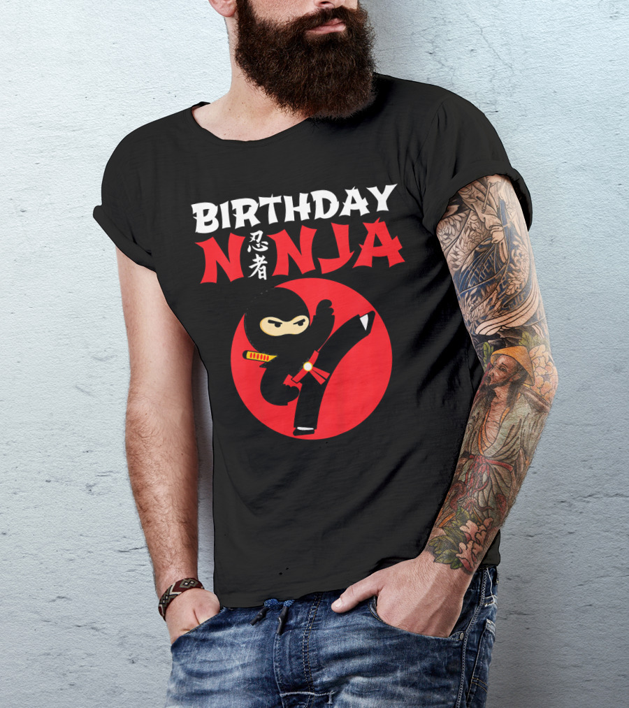 Birthday Ninja Kicking Action Kids Party T-Shirt