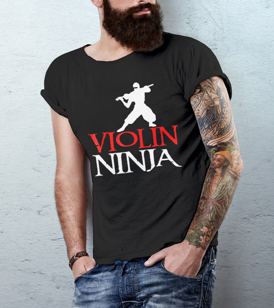Violin Ninja Violinist Fiddle Martial Arts Fusion T-Shirt