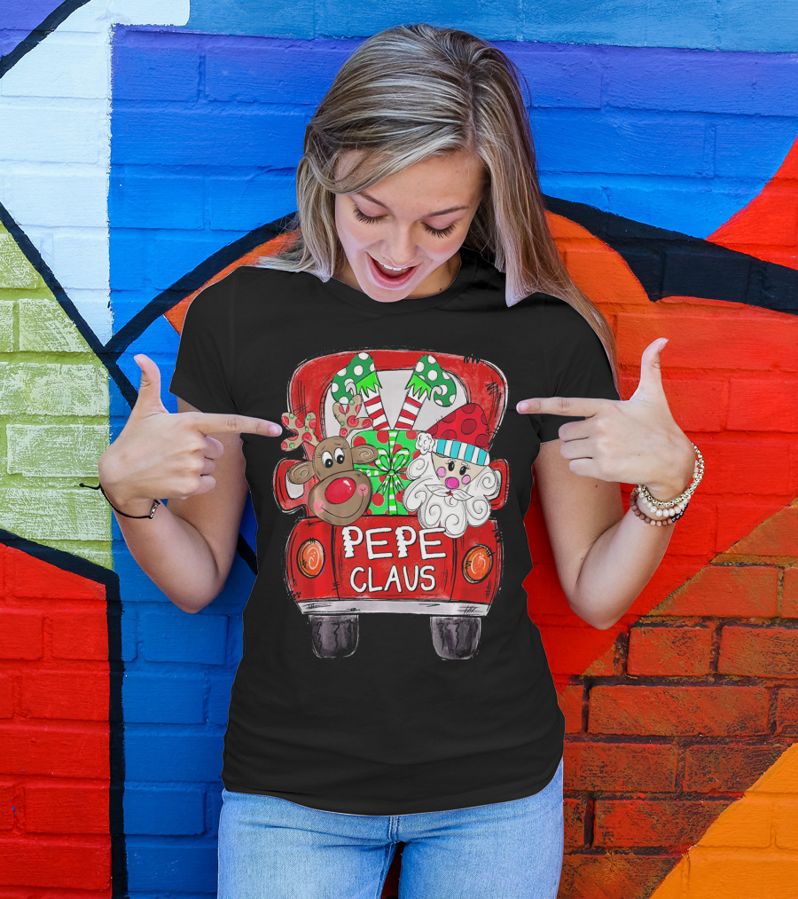 PEPE Claus Christmas Reindeer Gifts Red Truck T-Shirt