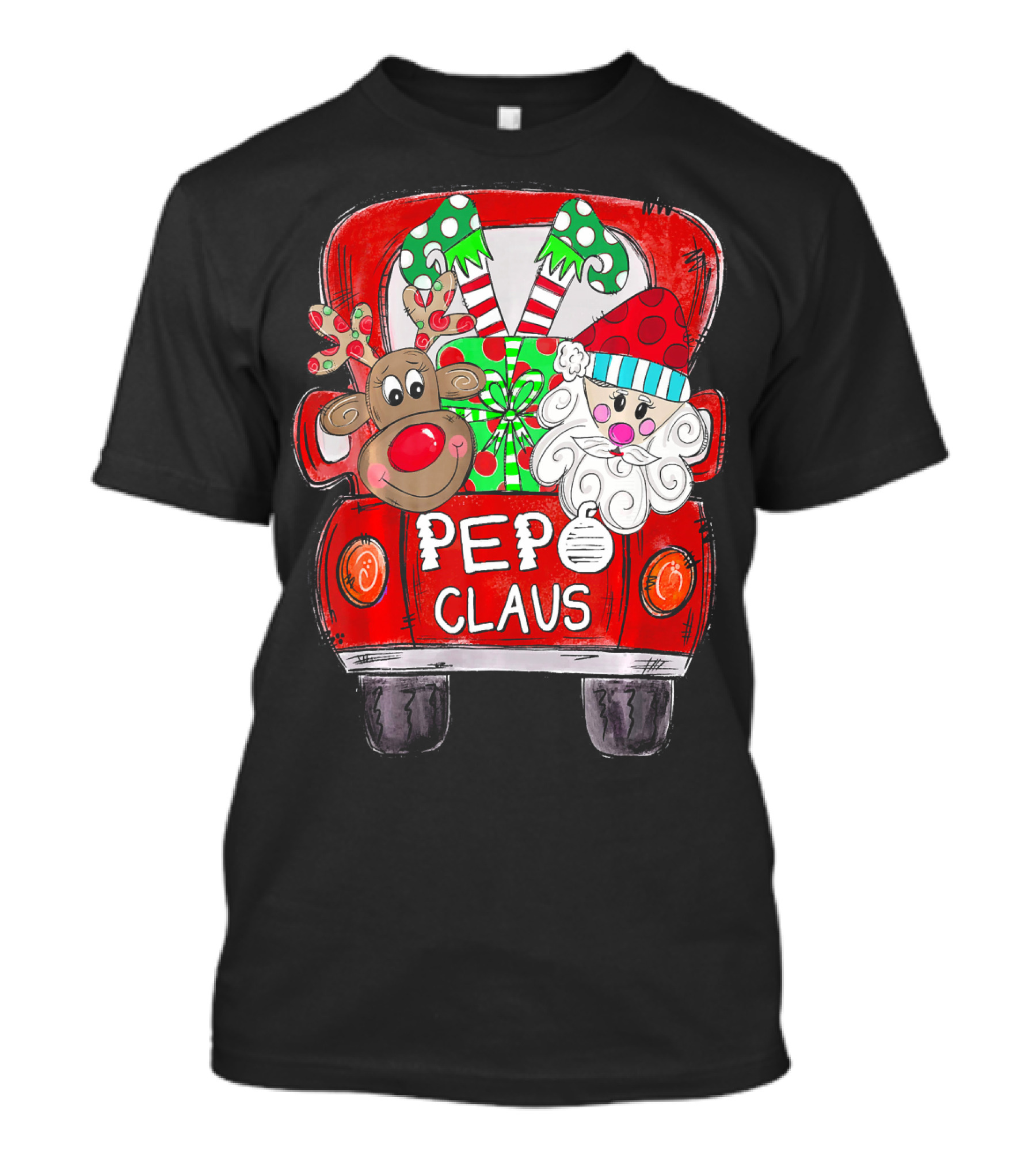 Pepo Claus Reindeer And Santa In Christmas Gift Back Truck T-Shirt