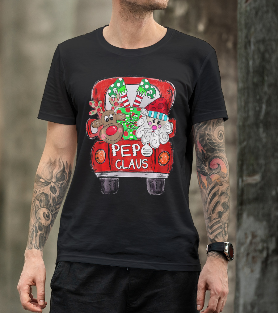 Pepo Claus Reindeer And Santa In Christmas Gift Back Truck T-Shirt