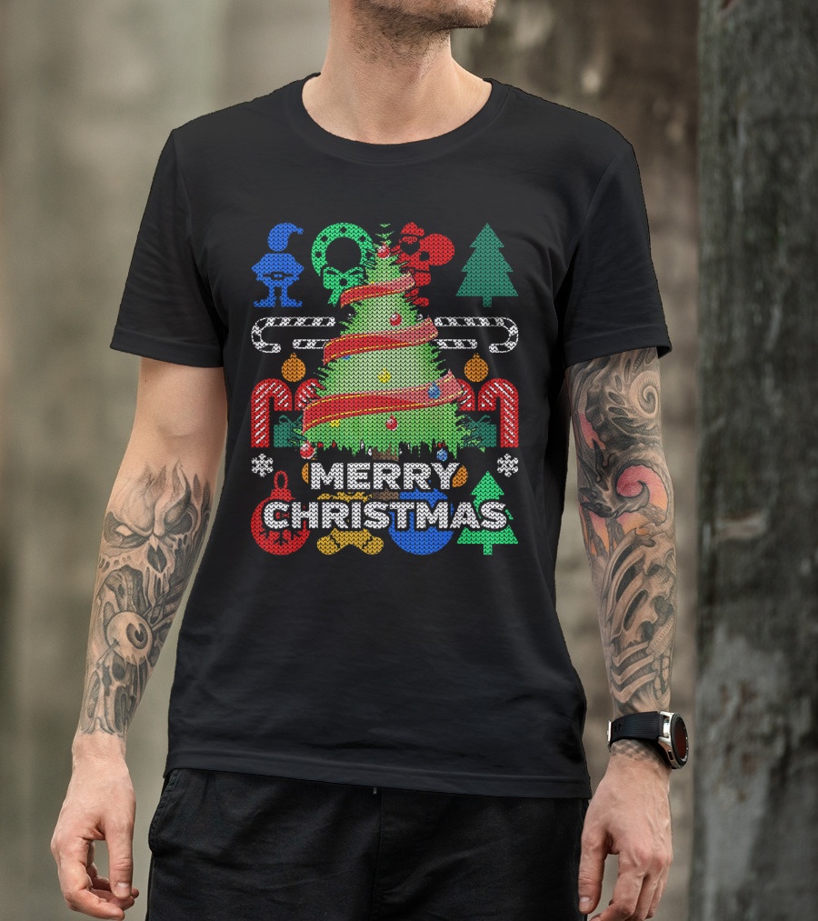 Merry Christmas Tree Ugly Xmas Tacky Sweater Candy Cane Ornaments T-Shirt