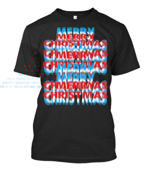 Merry Christmas Blurred Double Layered Text Effect T-Shirt