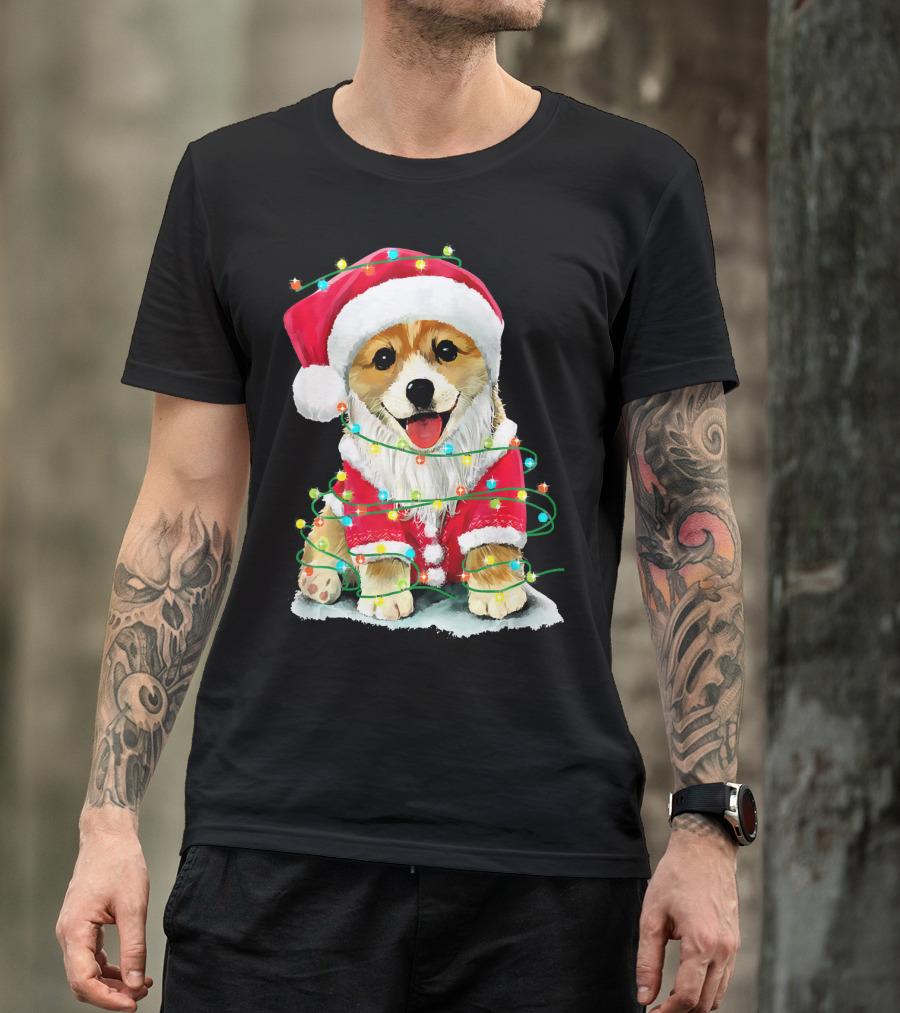 Festive Christmas Corgi Santa With Holiday Lights Corgmas San T-Shirt
