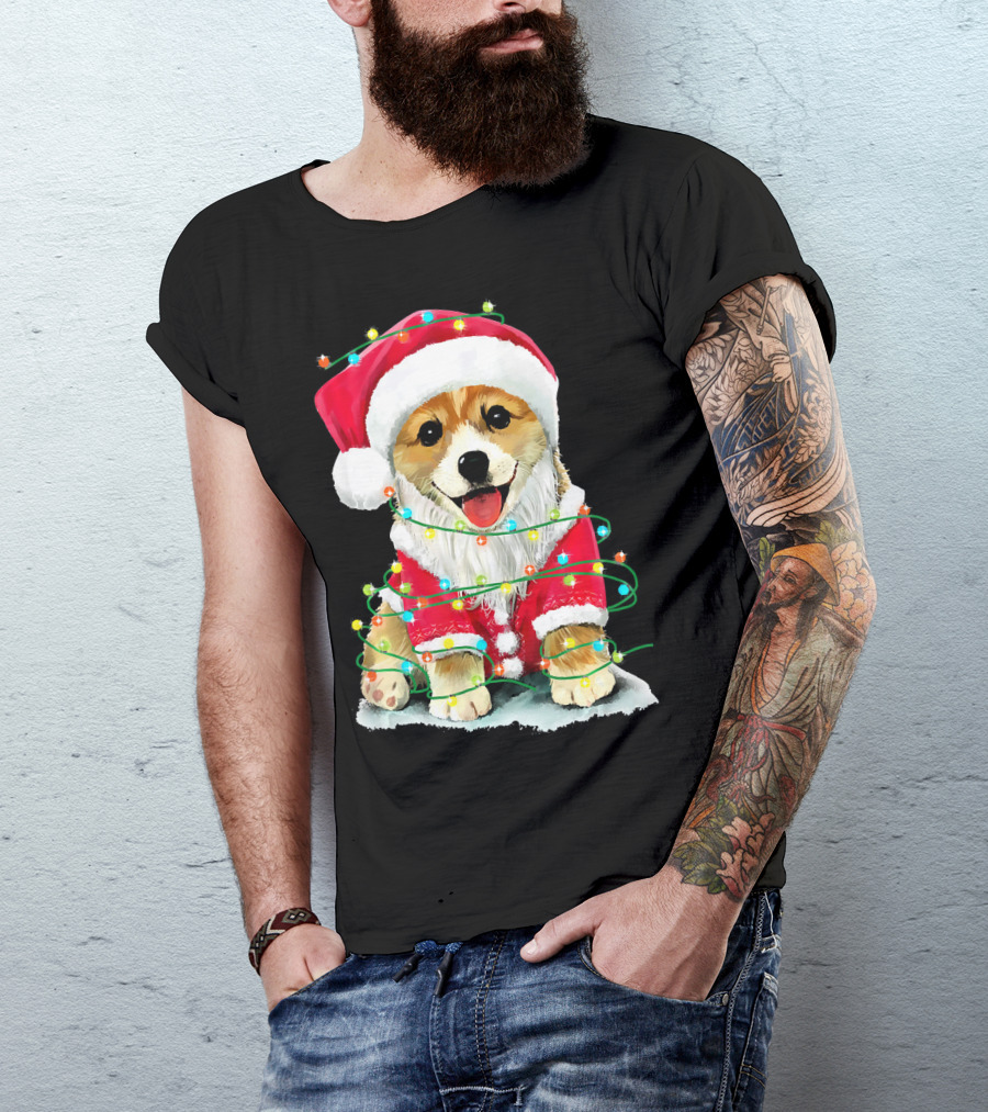 Festive Christmas Corgi Santa With Holiday Lights Corgmas San T-Shirt