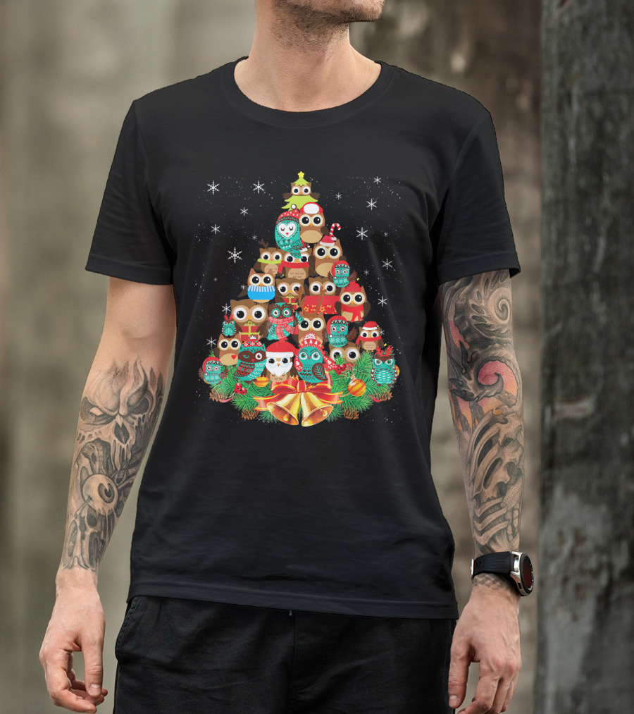 Owl Holiday Festive Tree Bells Ornaments Christmas T-Shirt