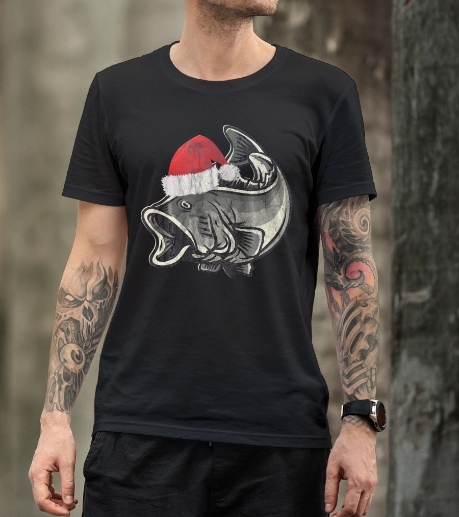Christmas Bass With Santa Hat T-Shirt