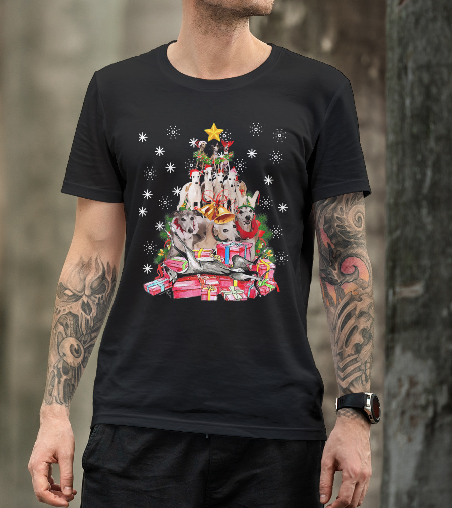 Whippets Christmas Tree With Star And Presents T-Shirt
