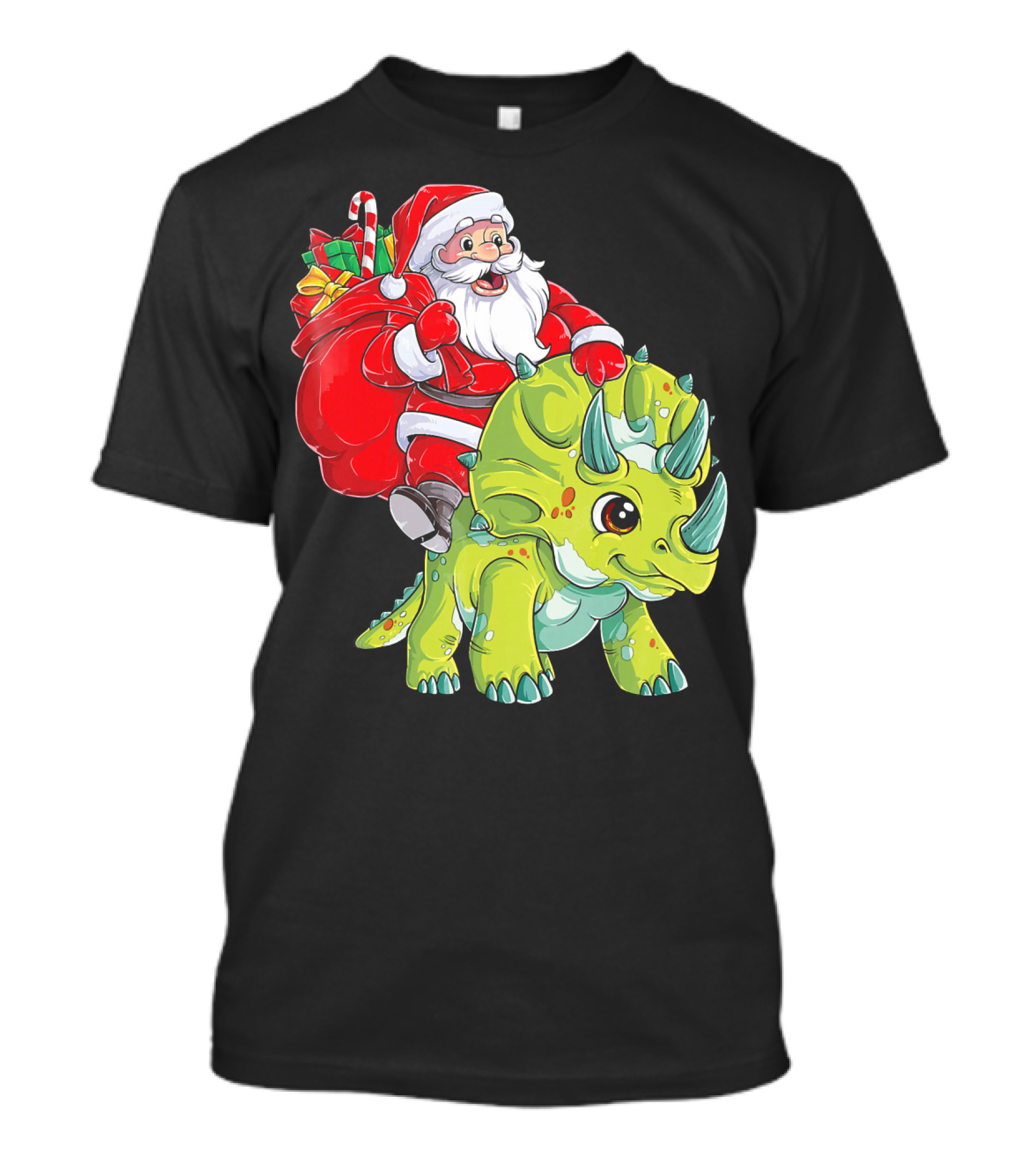 Santa Riding Triceratops Dinosaur Christmas Boys Santa Tric T-Shirt