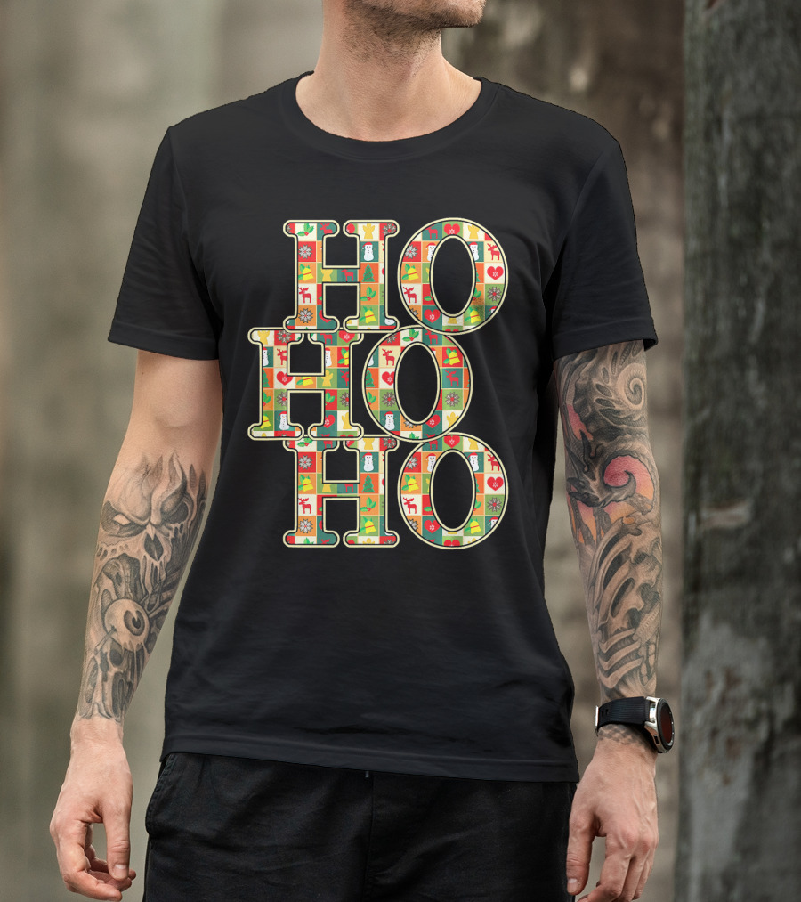 HoHoHo Funny Christmas Santa Patchwork Reindeer Snowman Ornaments T-Shirt