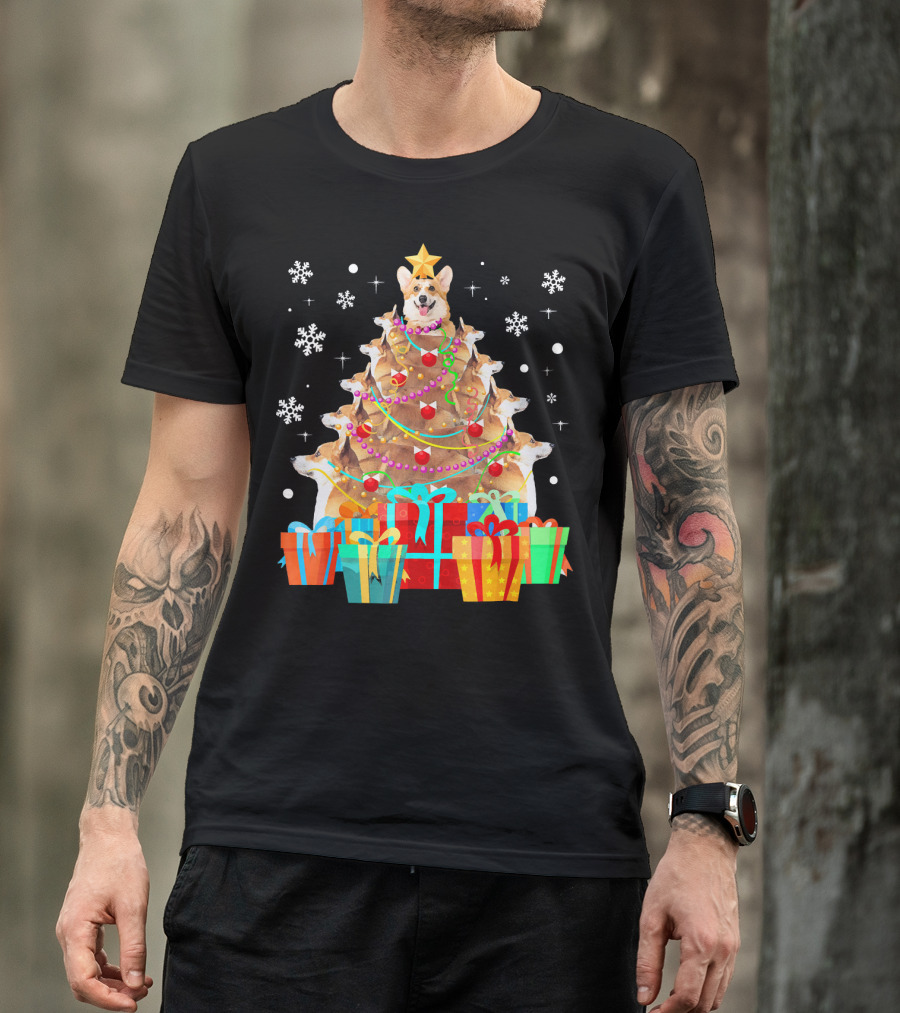 Corgi Christmas Tree With Decorations And Presents T-Shirt
