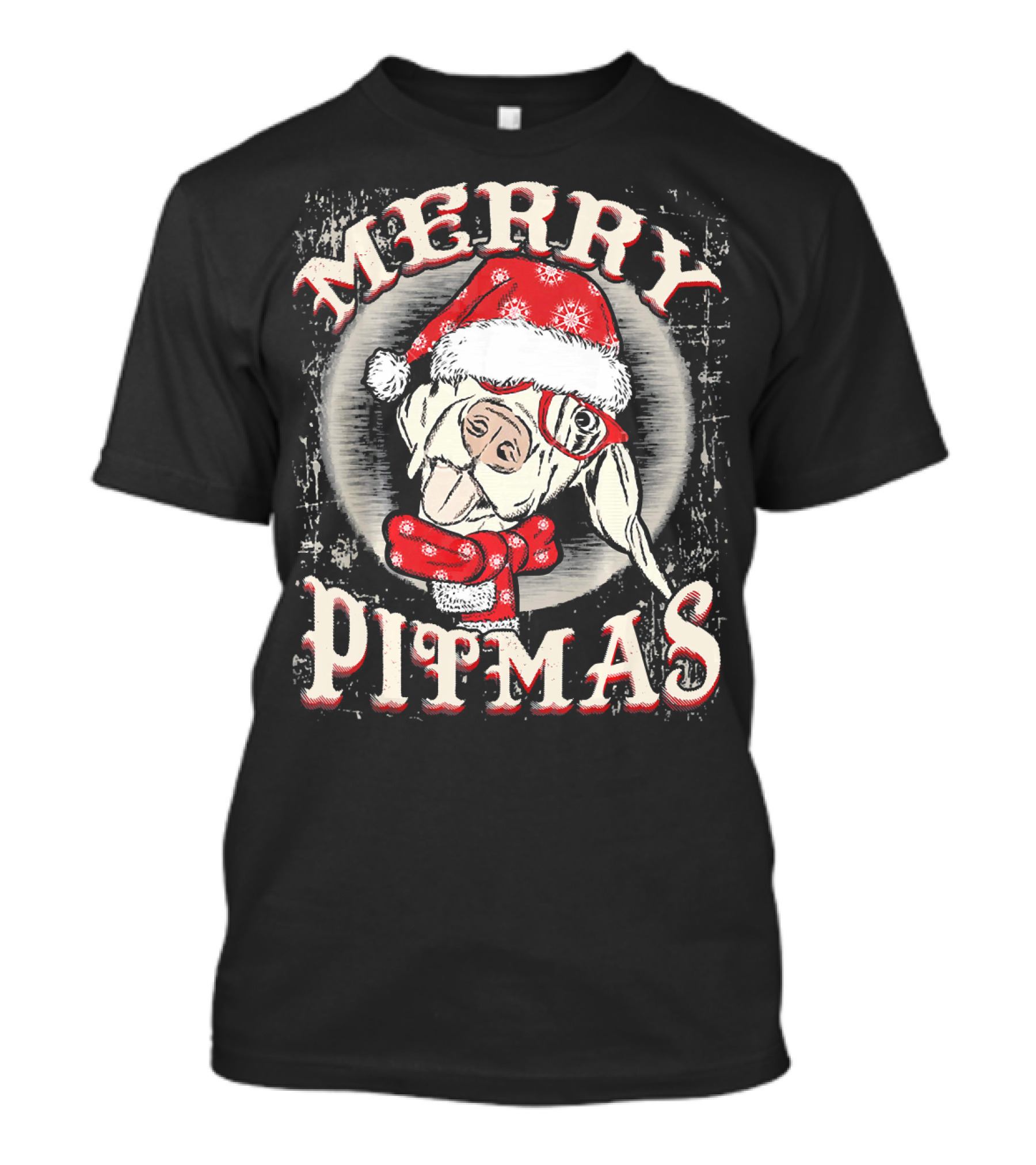 Merry Pitmas Santa Hat Festive Dog T-Shirt