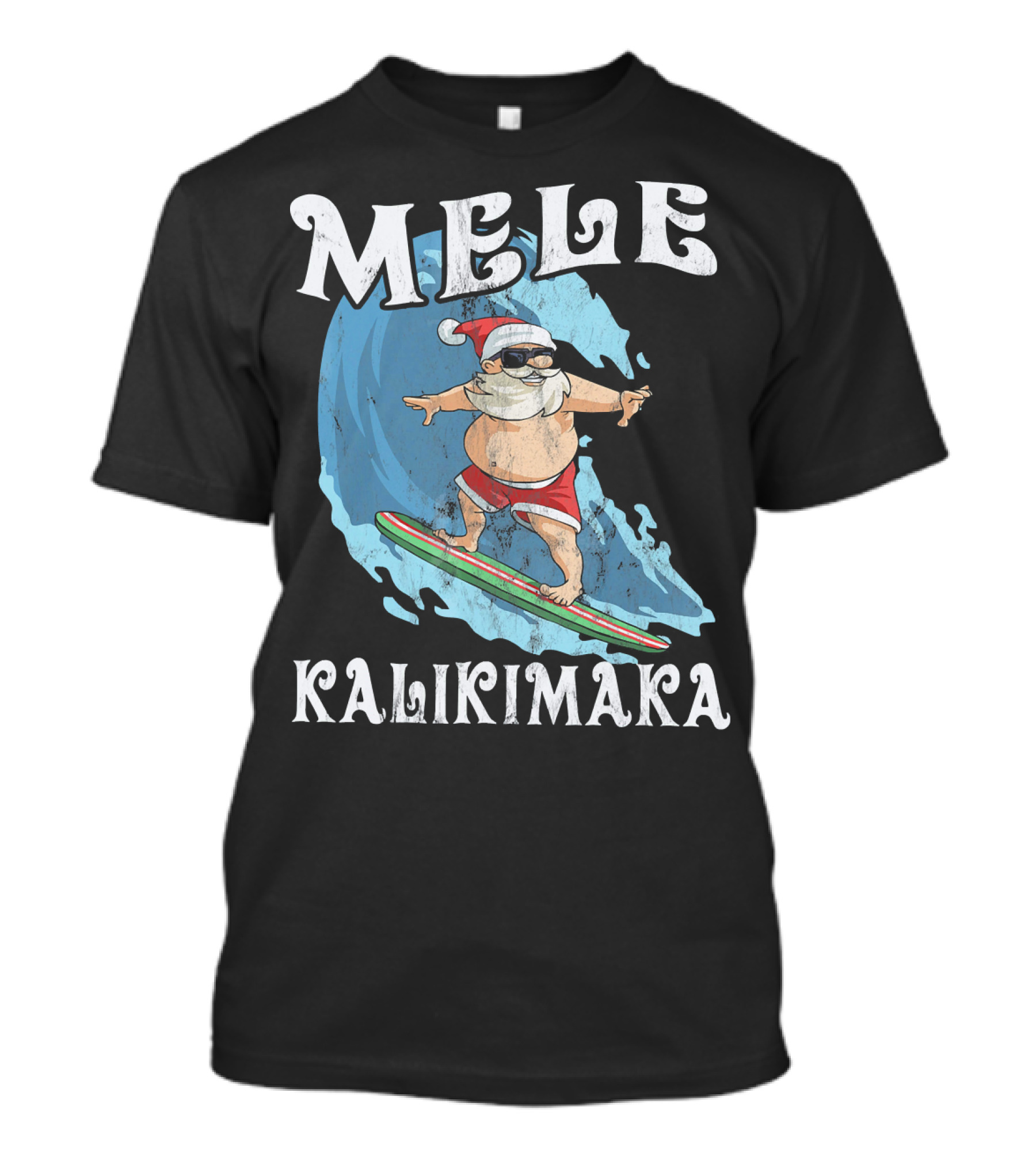 Mele Kalikimaka Funny Santa Surfing Wave T-Shirt