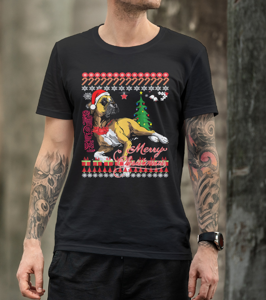 Merry Christmas Boxer Dogs Ugly Sweater Holiday T-Shirt