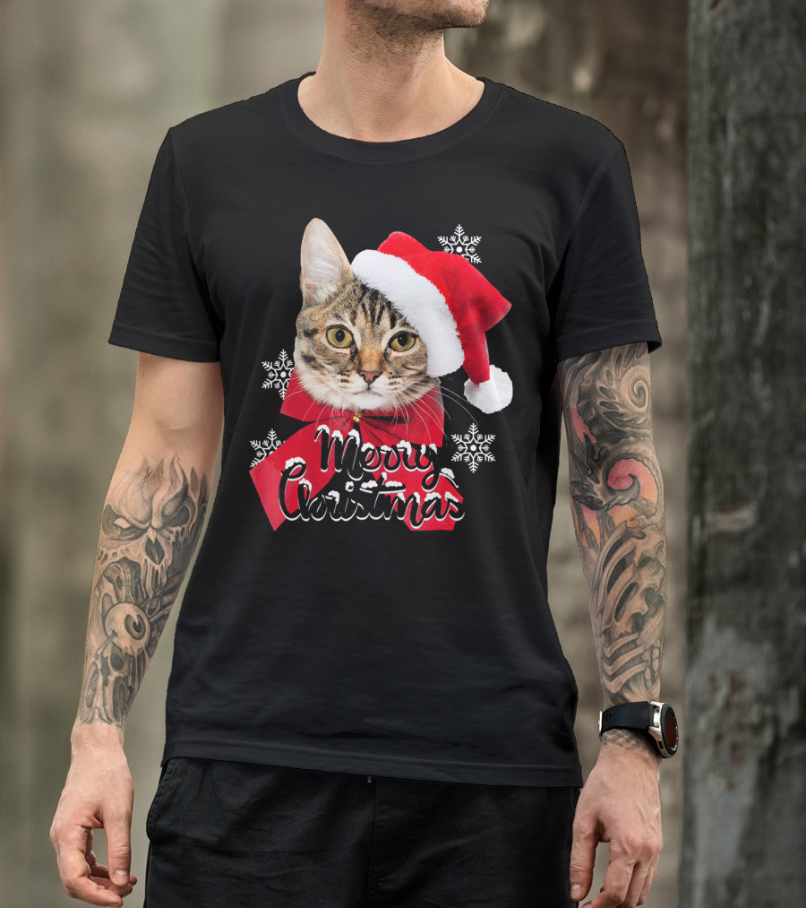 Merry Christmas Funny Cat Women Santa T-Shirt