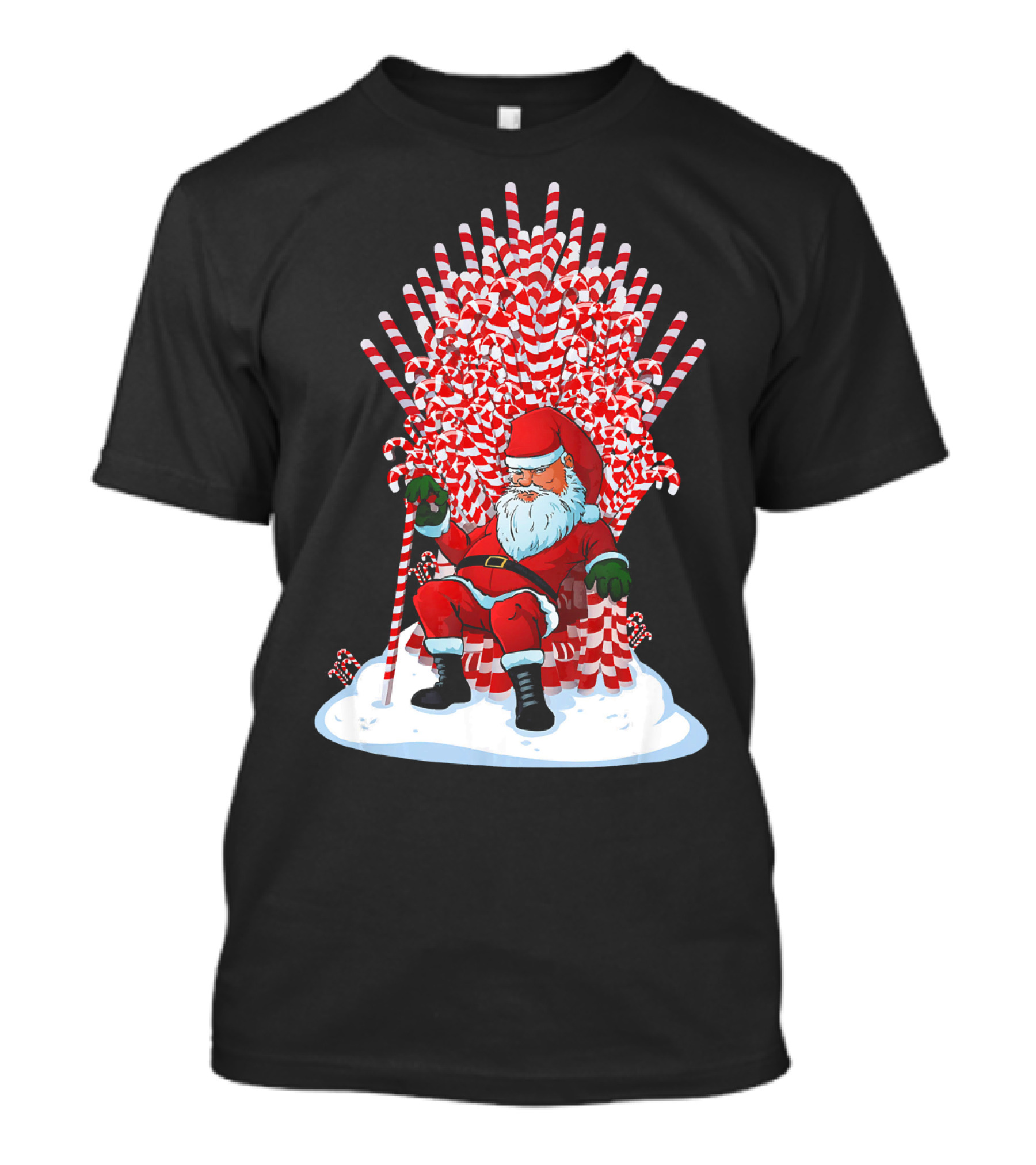 Santa Sitting On Candy Cane Throne Festive Christmas Chair Fantasy T-Shirt