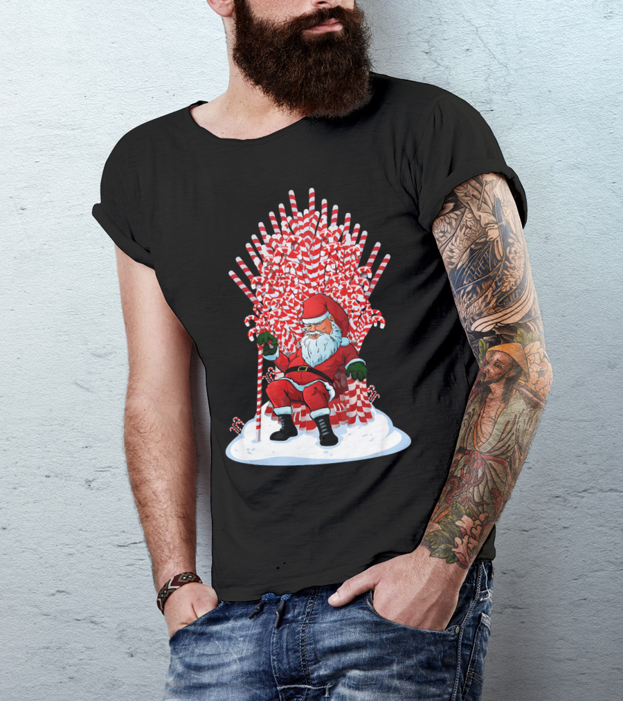 Santa Sitting On Candy Cane Throne Festive Christmas Chair Fantasy T-Shirt