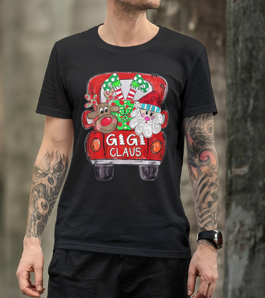 GiGi Claus Christmas Red Truck Reindeer With Gifts And Candy Canes T-Shirt