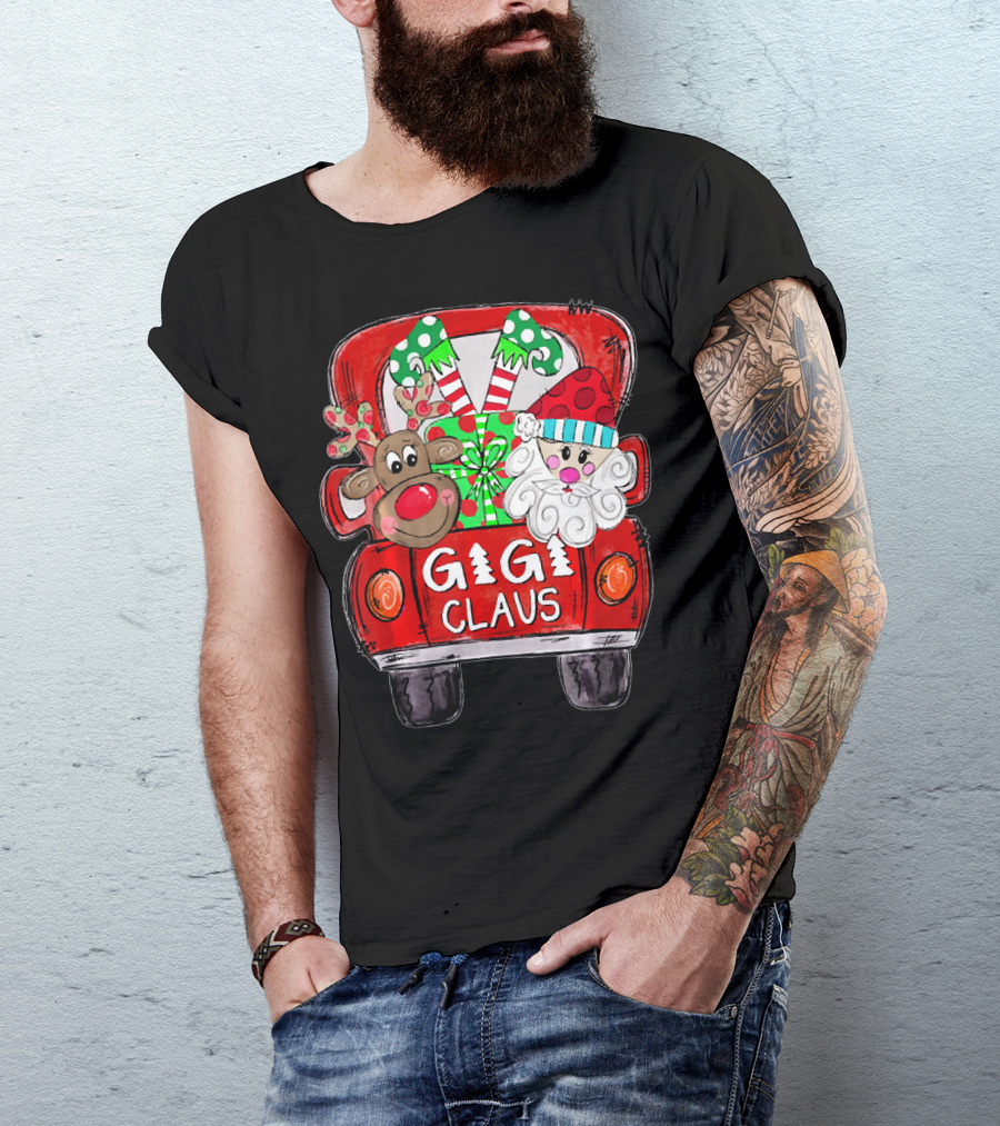 GiGi Claus Christmas Red Truck Reindeer With Gifts And Candy Canes T-Shirt