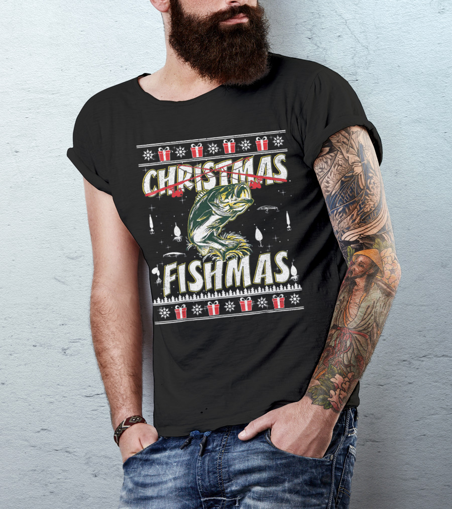Christmas Fishmas Funny Fishing Presents Snowflakes T-Shirt