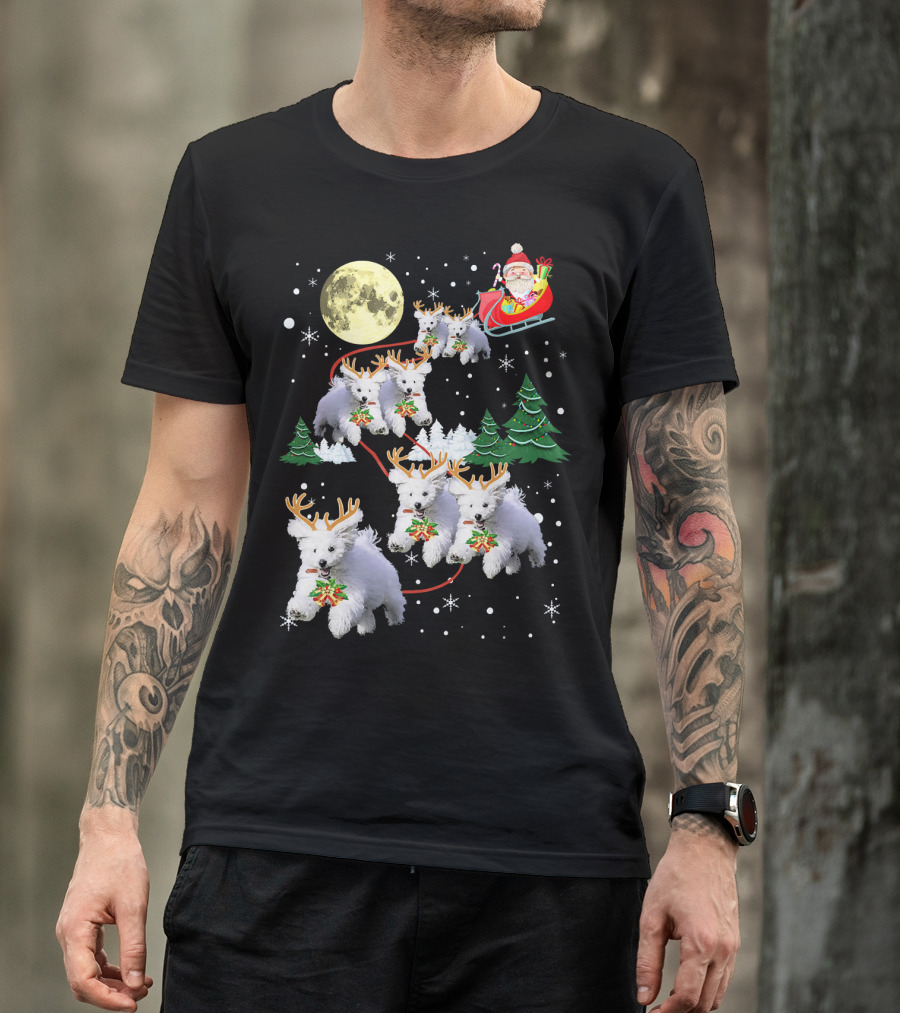 Funny Maltese Christmas Santa Claus Sleigh Reindeer Dogs Pajama T-Shirt
