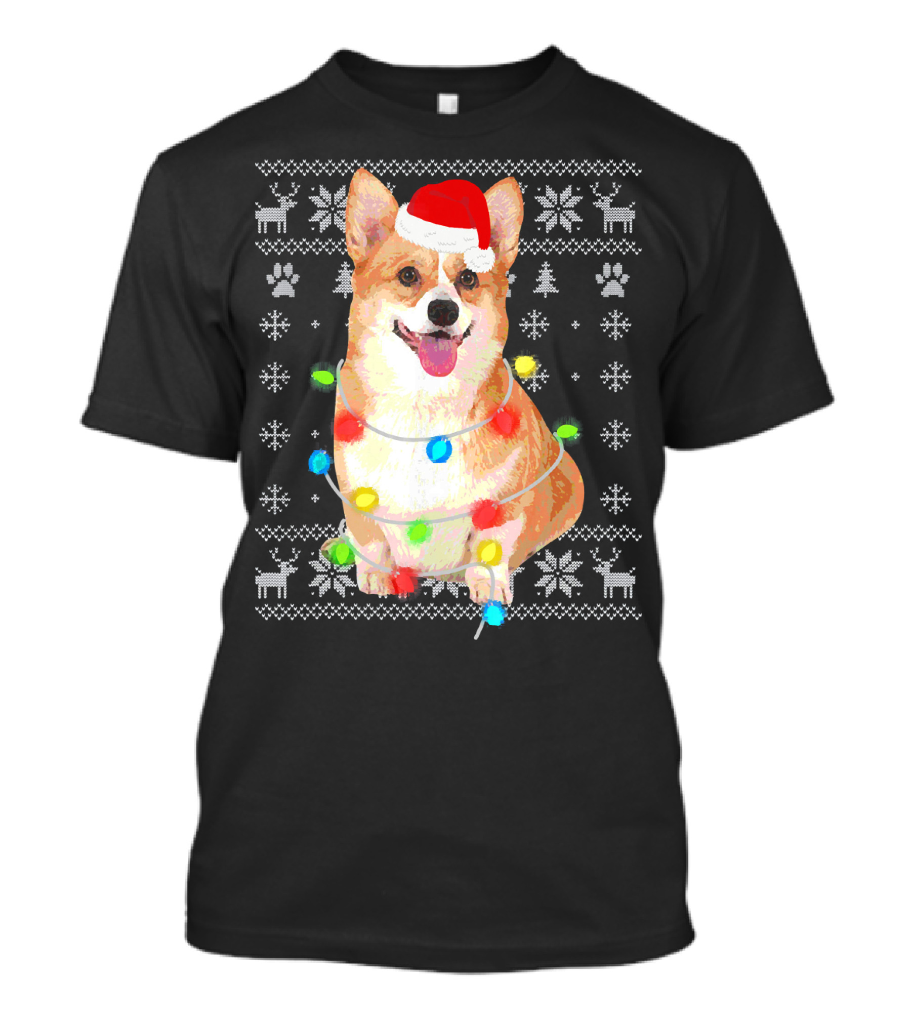 Corgi UglyStyle Christmas Lights Snowflakes Reindeer Dog T-Shirt