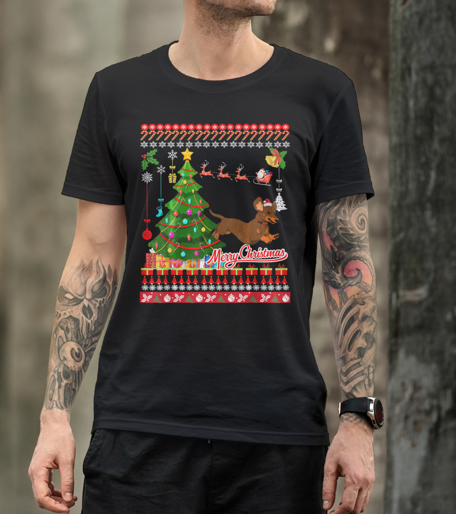 Merry Christmas Dachshund Dog UglyDac Holiday T-Shirt