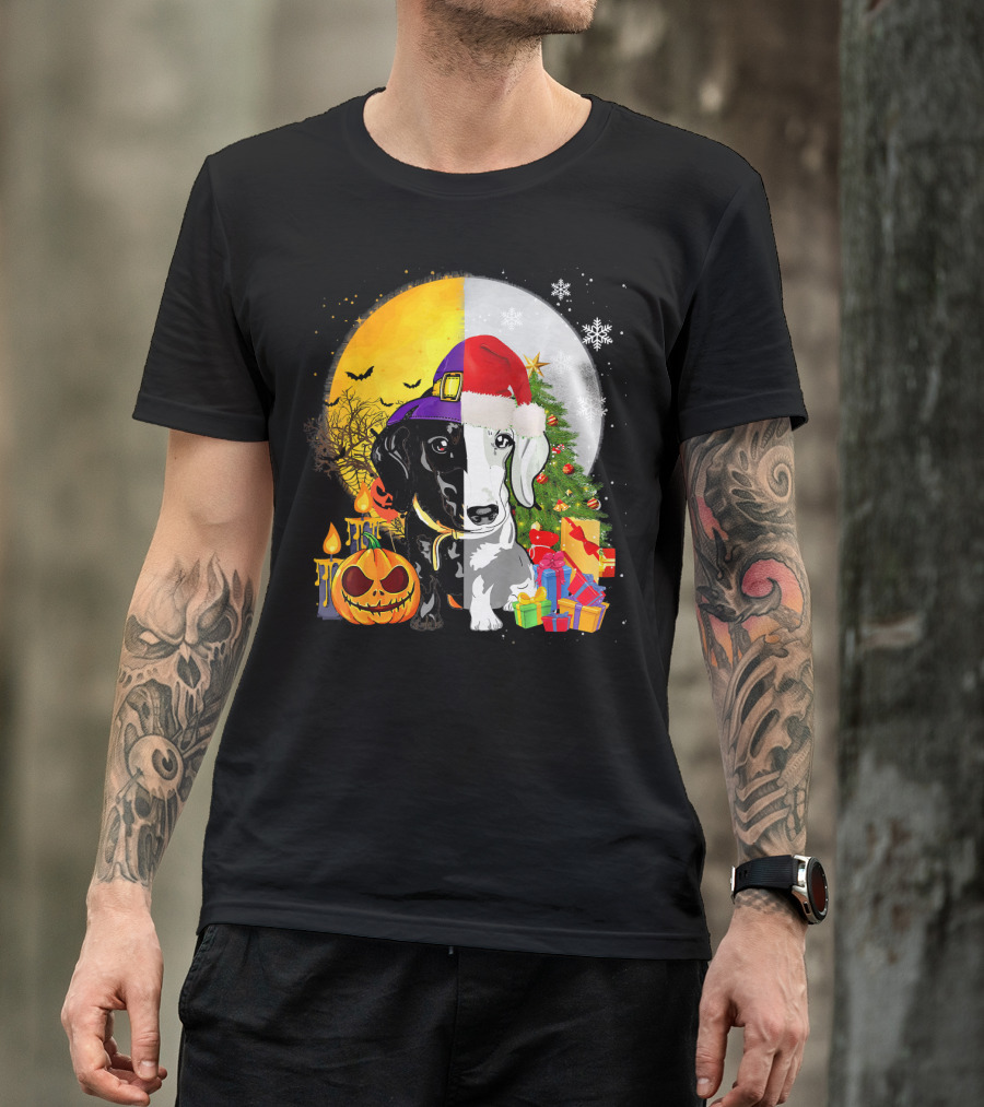 Dachshund Happy Halloween Merry Christmas Dual Holiday T-Shirt
