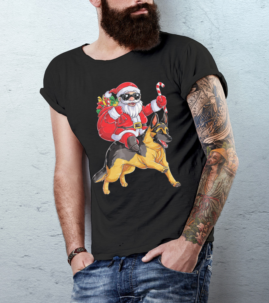German Shepherd Santa Claus Christmas Fun T-Shirt