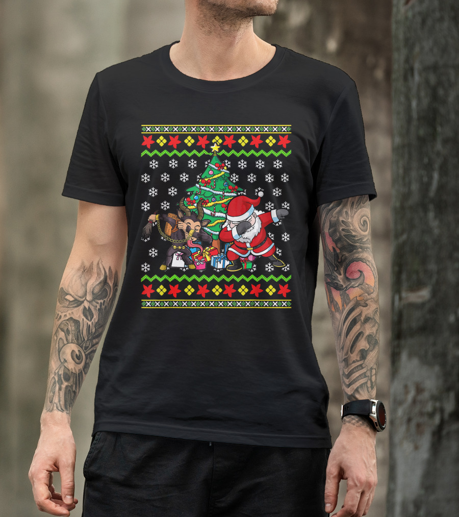 Christmas Kids Santa Krampus Dabbing Tree Snowflakes T-Shirt