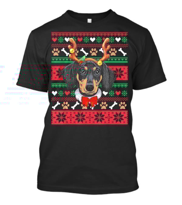 Dachshund Reindeer Ugly Christmas Dog T-Shirt