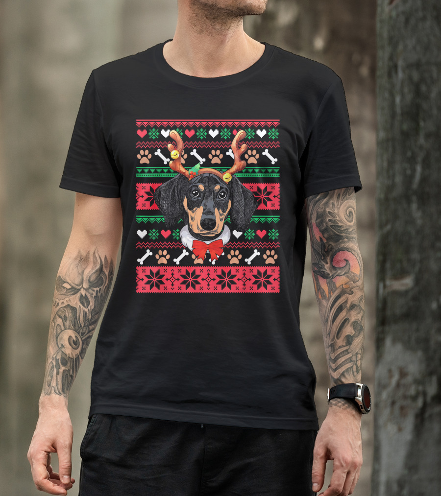 Dachshund Reindeer Ugly Christmas Dog T-Shirt