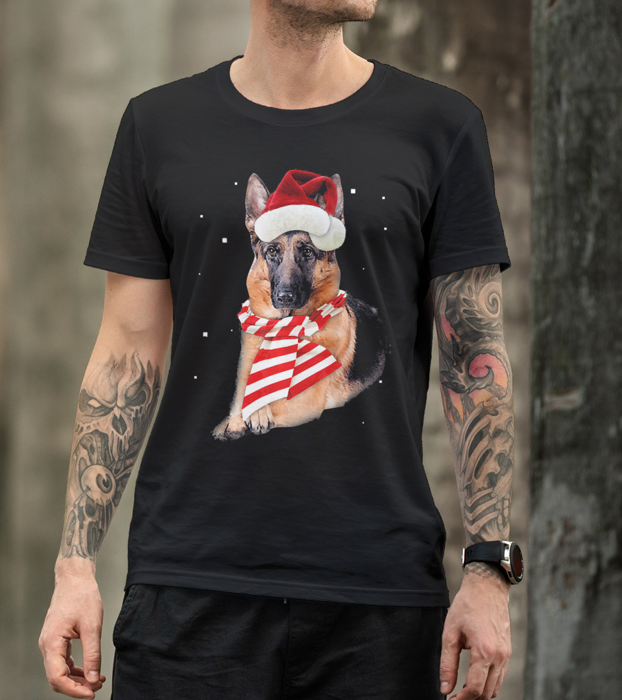 German Shepherd Santa Merry Christmas Holiday Dog T-Shirt