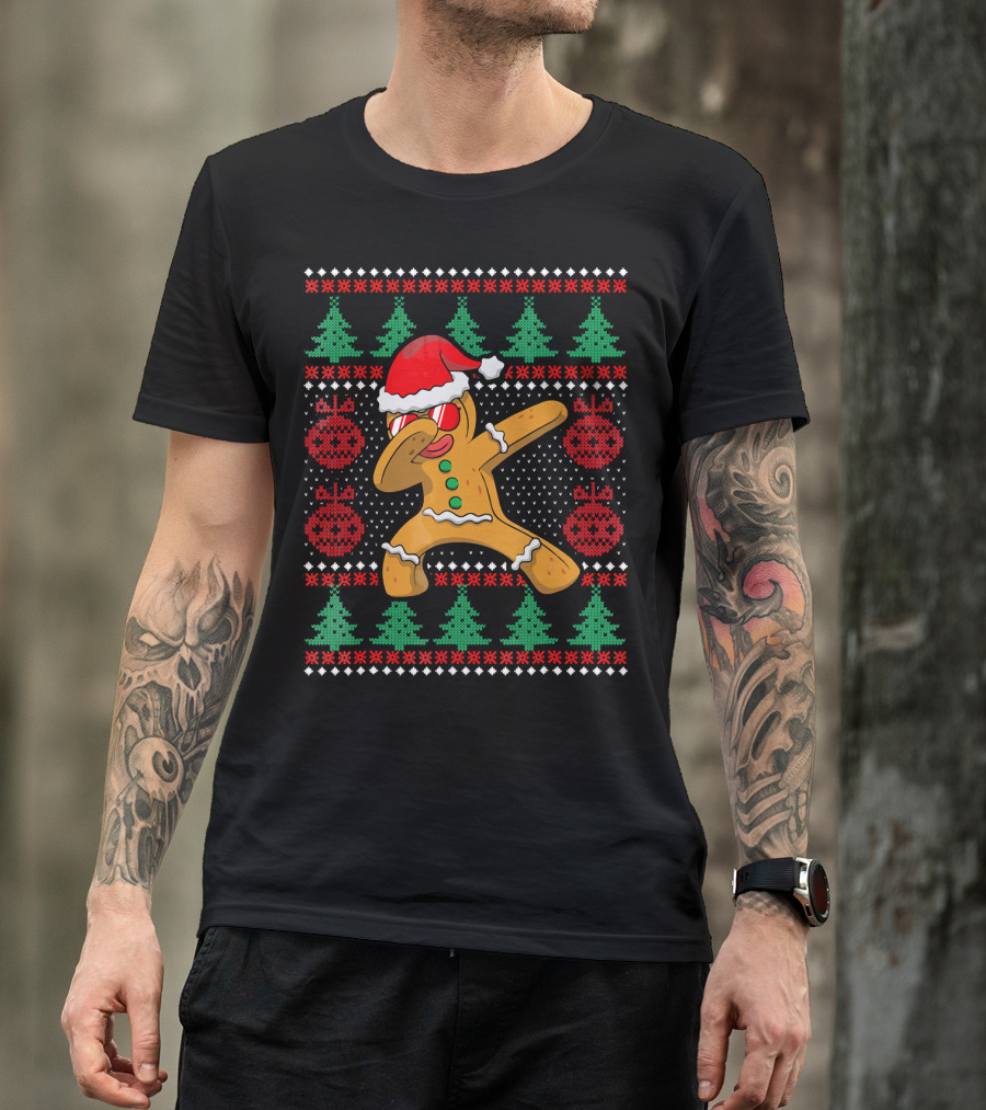 Ugly Christmas Gingerbread Dabbing Santa Hat Festive T-Shirt