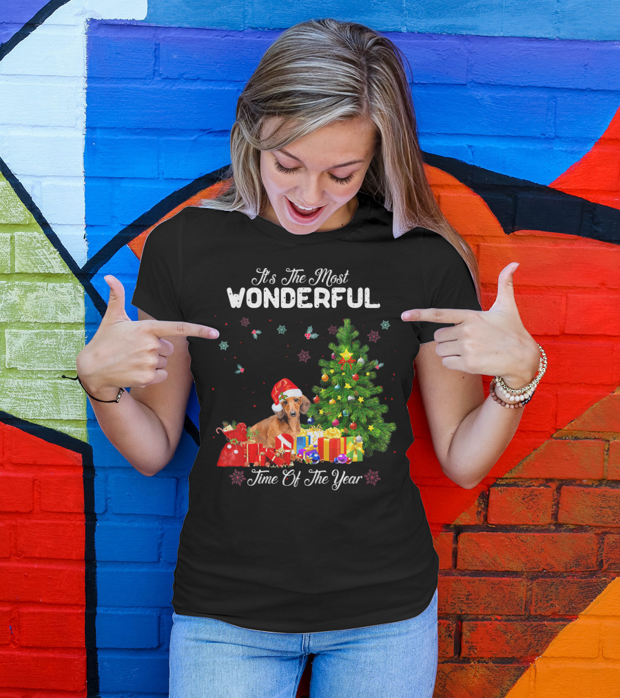 It's The Most Wonderful Time Of Year Dachshund Christmas Tree Presents T-Shirt