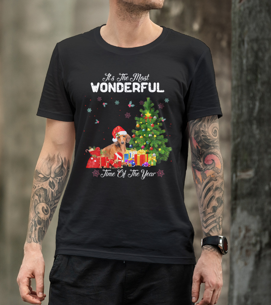 It's The Most Wonderful Time Of Year Dachshund Christmas Tree Presents T-Shirt
