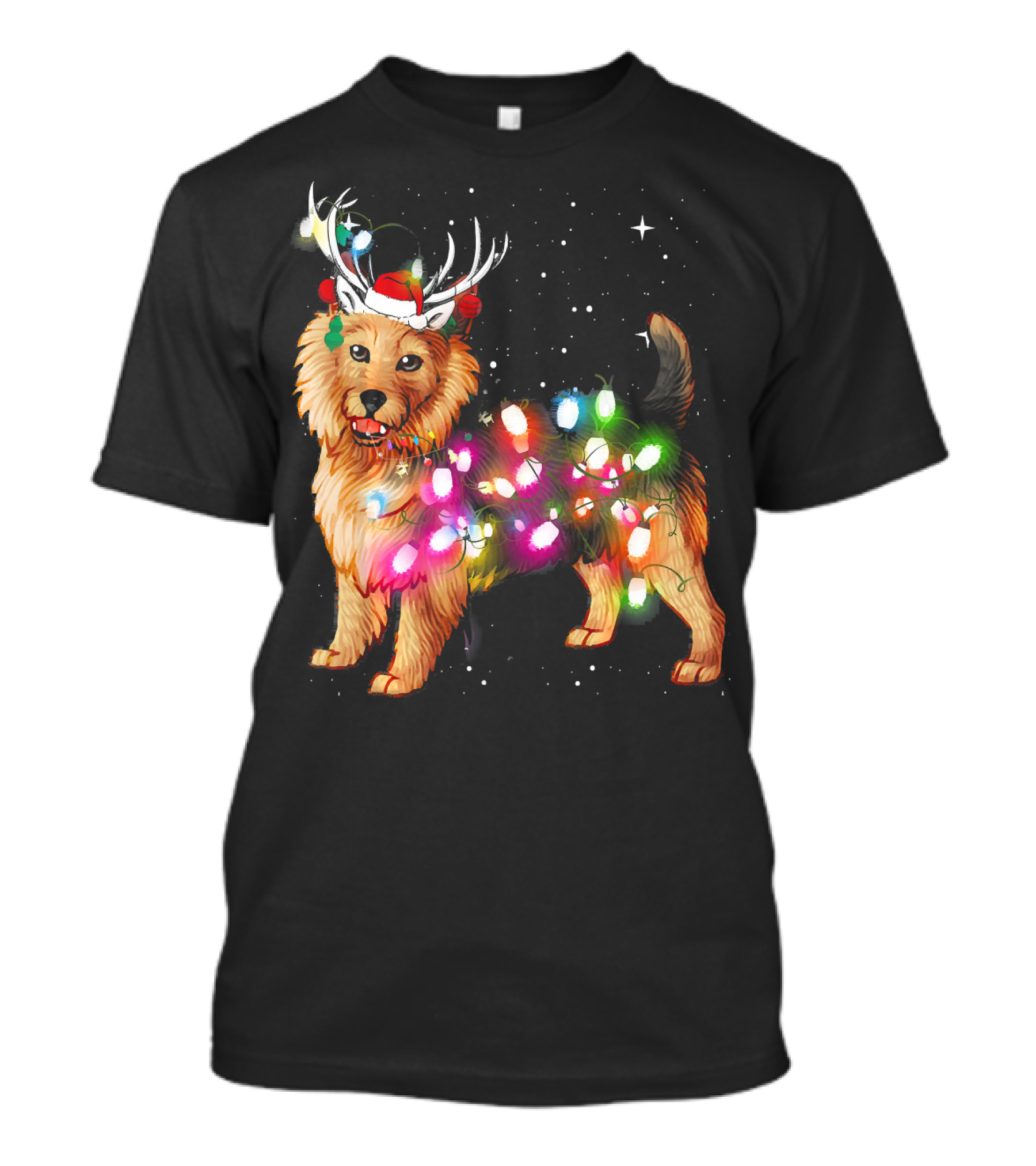 Australian Terrier With Christmas Lights And Reindeer Antlers T-Shirt