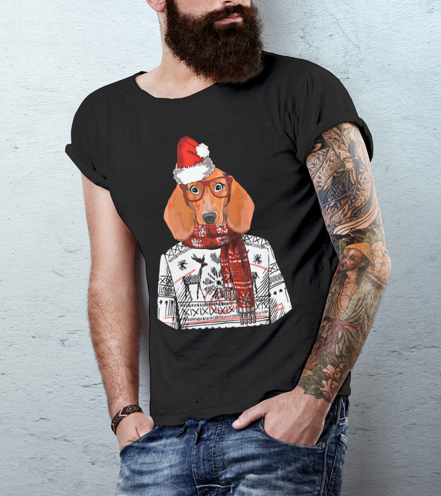 Dachshund Dog Santa Hat Funny Merry Christmas T-Shirt
