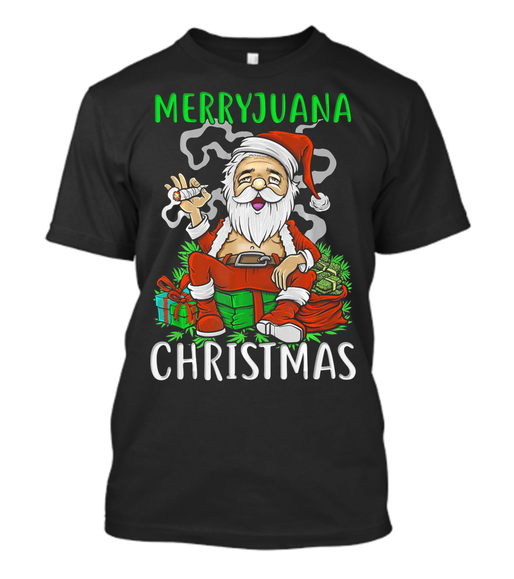 Merryjuana Christmas Santa Claus Smoking Weed T-Shirt