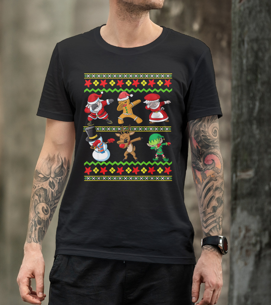 Christmas Kids Santa Dabbing Squad Snowman Gingerbread Mrs Claus Reindeer Elf T-Shirt