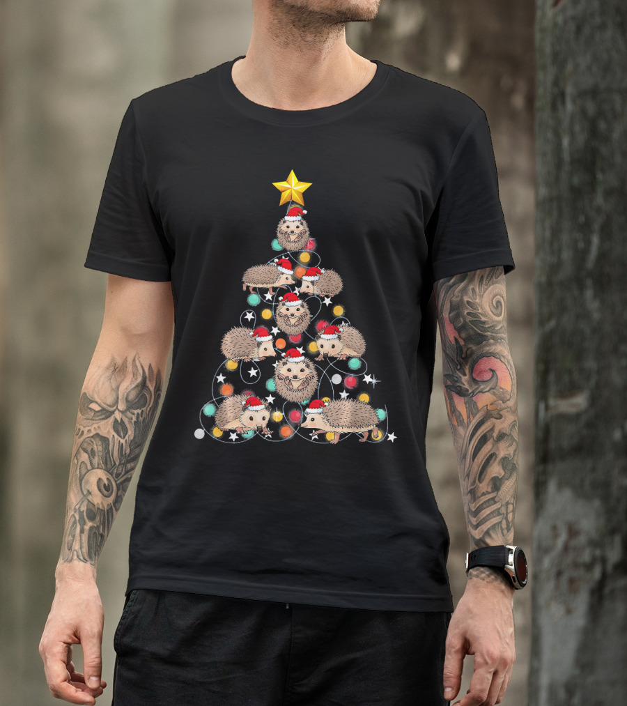 Santa Hedgehog Christmas Tree Funny Hedgehog Santa Hats T-Shirt