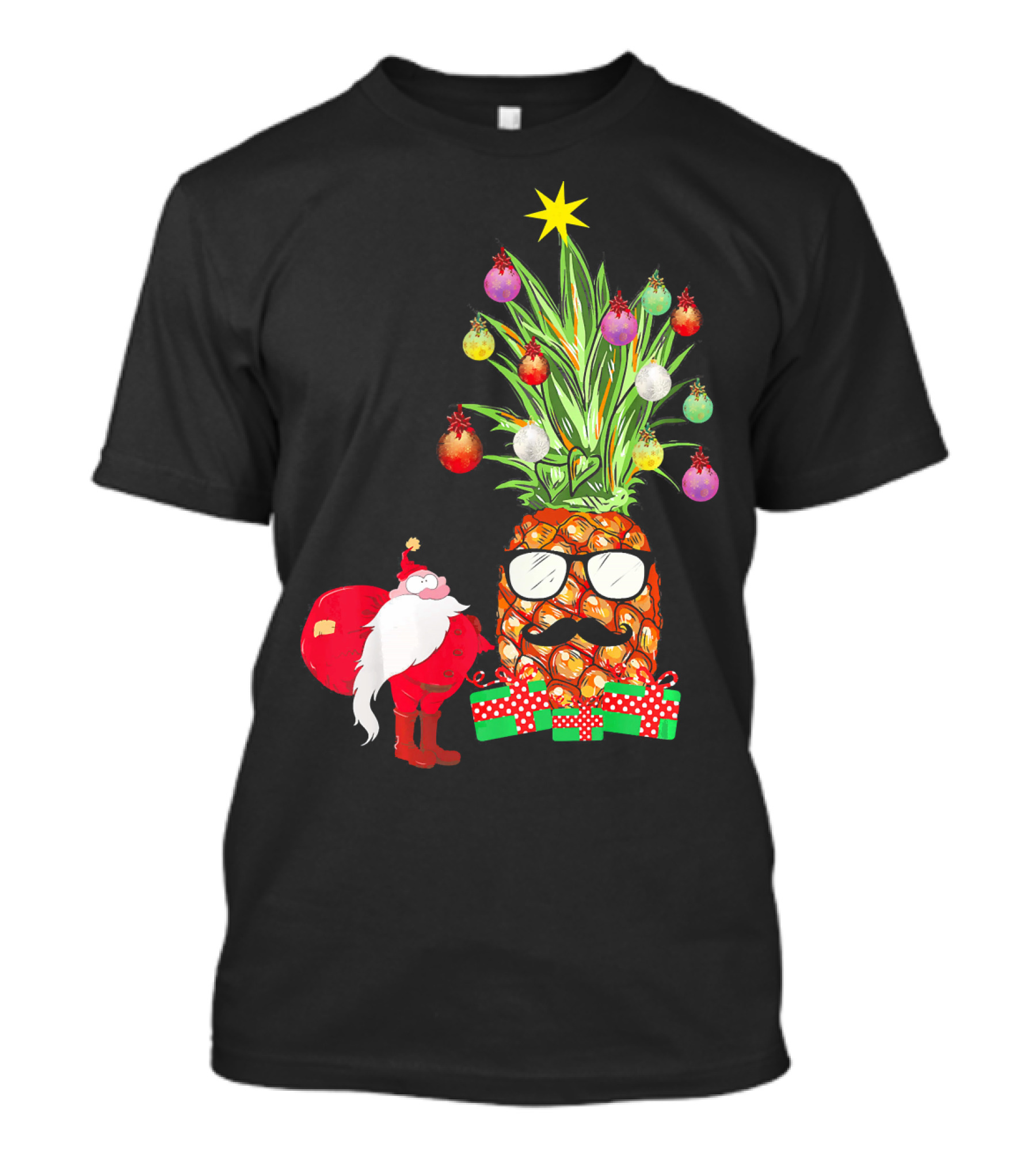 Santa Pineapple Christmas Tree With Gifts And Ornaments T-Shirt